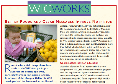 WIC WORKS: Better Foods and Clear Messages Improve Nutrition