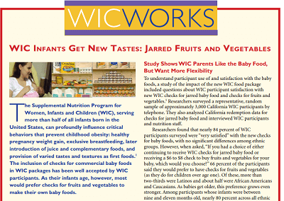 WIC WORKS: WIC Infants Get New Tastes – Jarred Fruits and Vegetables