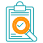 Icon of clip board and magnifying glass